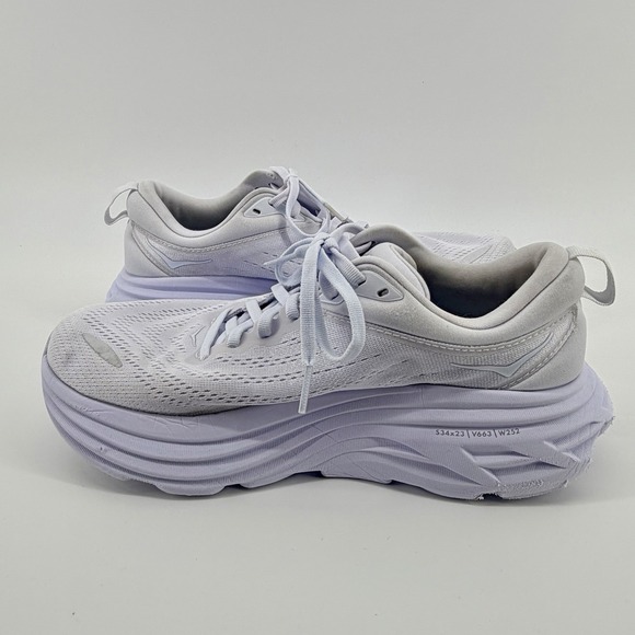 Hoka One One Bondi 8 Triple White - Size 9D Womens, 7.5 Men's - Picture 5 of 9